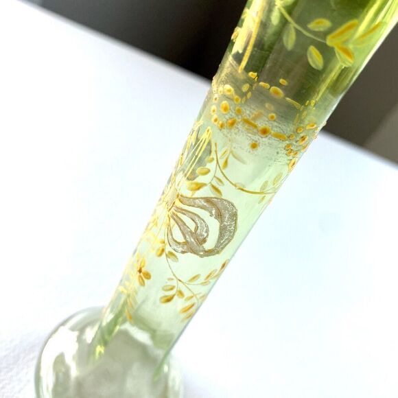 Antique Vase Karlesbad MOSER Bohemian Green Art Glass Hand Painted Enamel Gilt - Picture 3 of 8